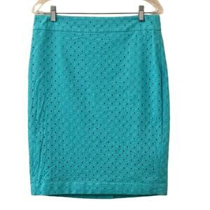 Ann Taylor Teal Aqua Green Blue Eyelet Lined Pencil Skirt Size 8